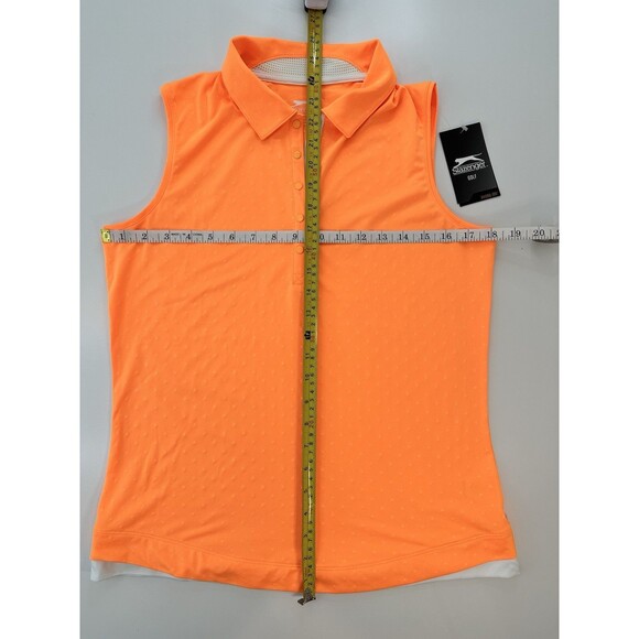 SLAZENGER Golf Polo Shirt Sleeveless Collared Top Women M Atomic Orange Neon NEW - Picture 8 of 8